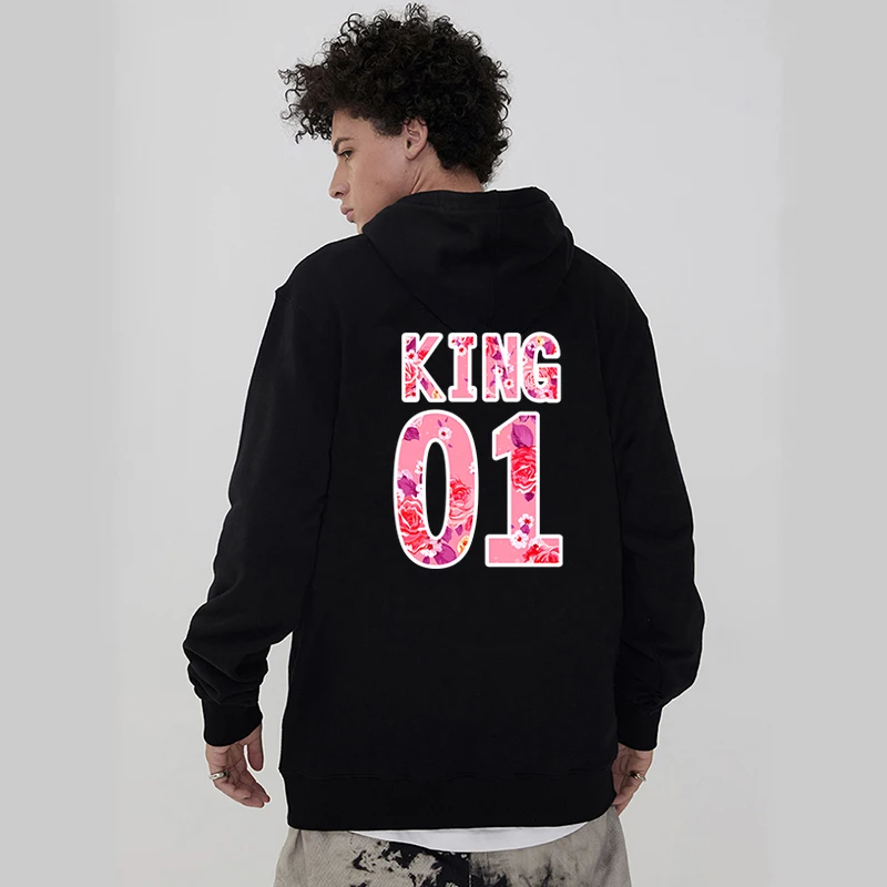 Fashion Matching Set Pink Leopard Print 01 King Queen Graphics Hoodies Couple Long Sleeve Y2k Sweatshirt Brands Women Men Hoody