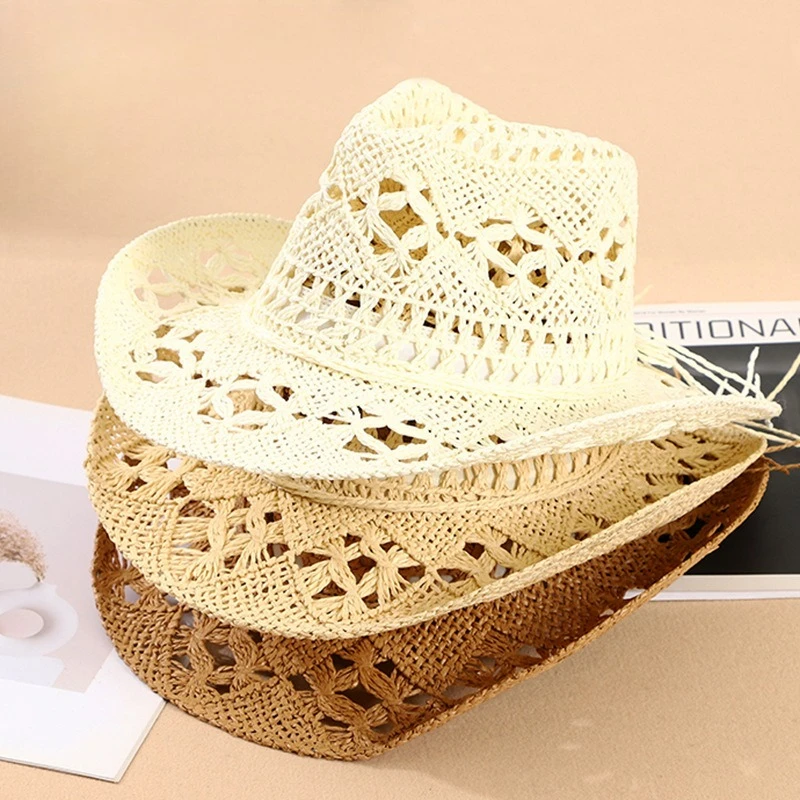 Women Hollow Crochet Cowboy St - Cowboy Hat Straw 评论和价格