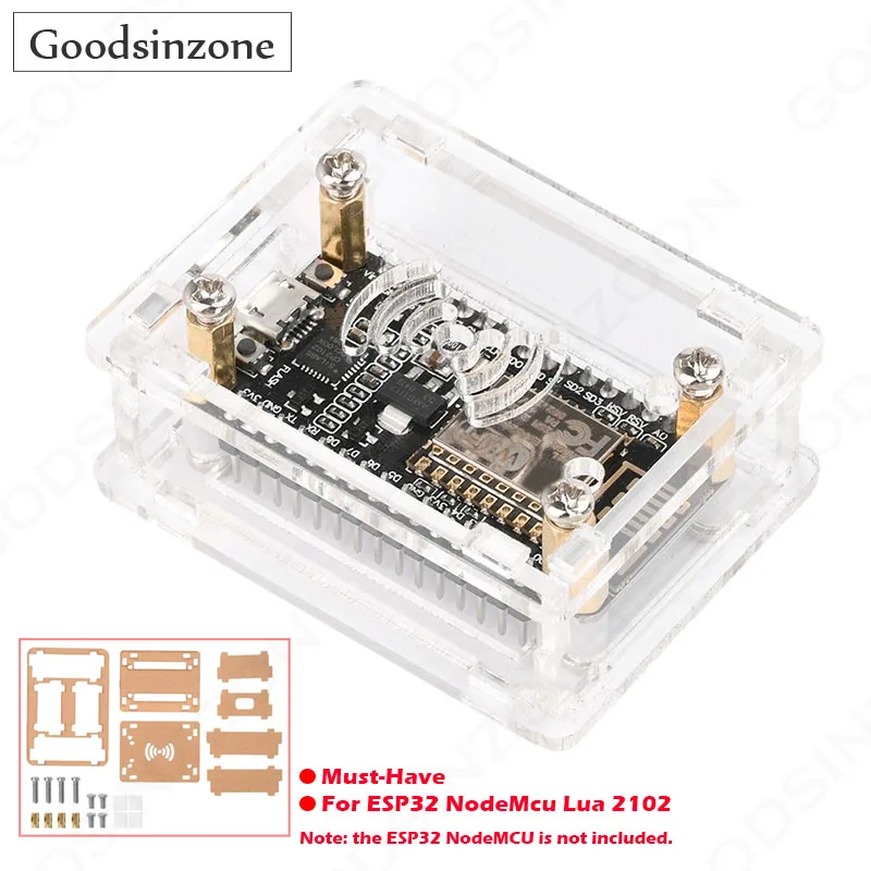 Acrylic Case kit for ESP32 NodeMcu Lua CP2102, ESP32 CP2102 Transparent Protective Shell Cover Box with Standoffs screws Set
