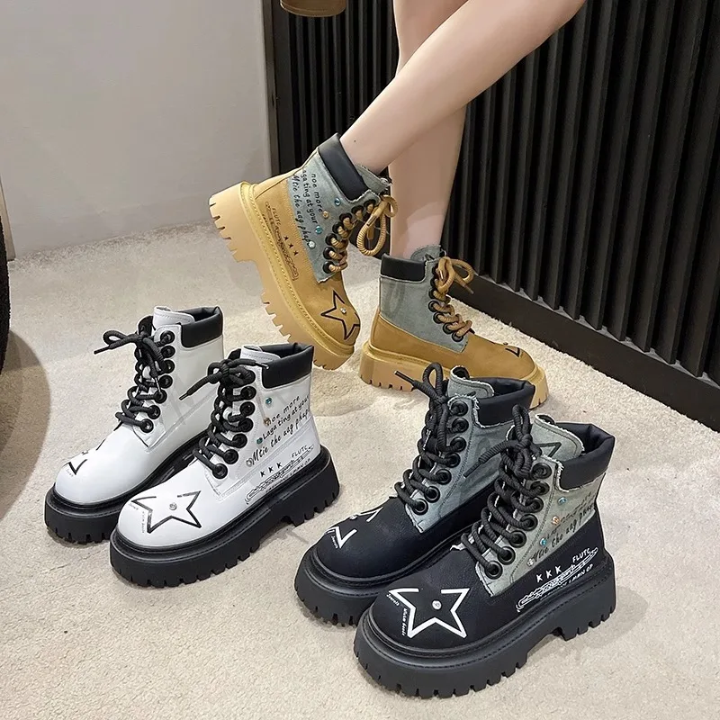 

High Quality Women's High-top Boots Fashion Designer Retro Boots for Women Casual Leather Thick-soled Knight Boots Botas Mujer
