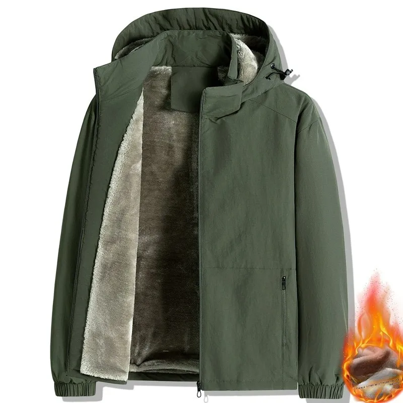 سترة مبطنة فاخرة للرجال مريحة في الهواء الطلق رياضية مبطنة بالصوف معطف دافئ بسحاب غطاء محرك السيارة قابل للفصل ملابس يومية سترة شتوية خفيفة الوزن