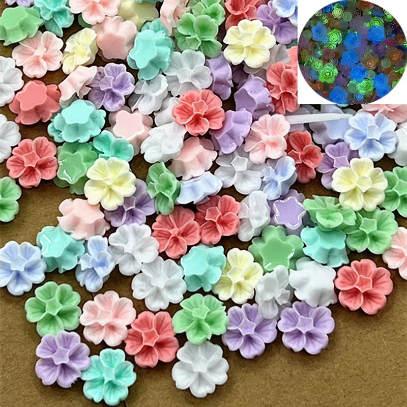 

50 Pieces Of 13mm Multi-Color Resin Flowers Luminous Flowers Decorative Crafts Flat Back Cabochon Scrapbook DIY Accessories