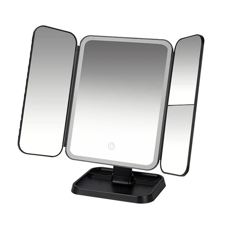 ABKR-Tri-Fold Makeup Mirror LED Light Dormitory Makeup Mirror Smart Makeup Mirror Fill Light Mirror Black Easy Install Easy To U