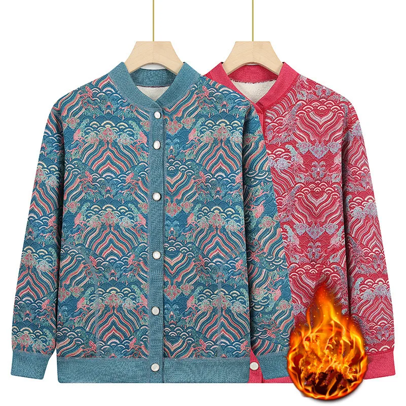 منتصف العمر الأم سترة سترة أزرار تريكو معطف للنساء الخريف الشتاء رشاقته المخملية البلوزات الساخنة الجدة الملابس