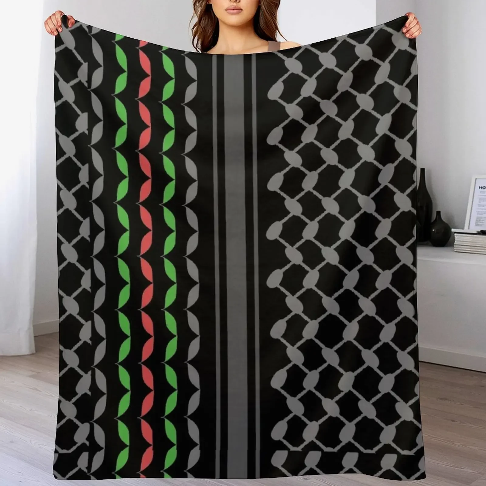 

Multi Colors Keffiyeh in Black Throw Blanket Multi Purpose Soft Warm Blanket for Home Travel