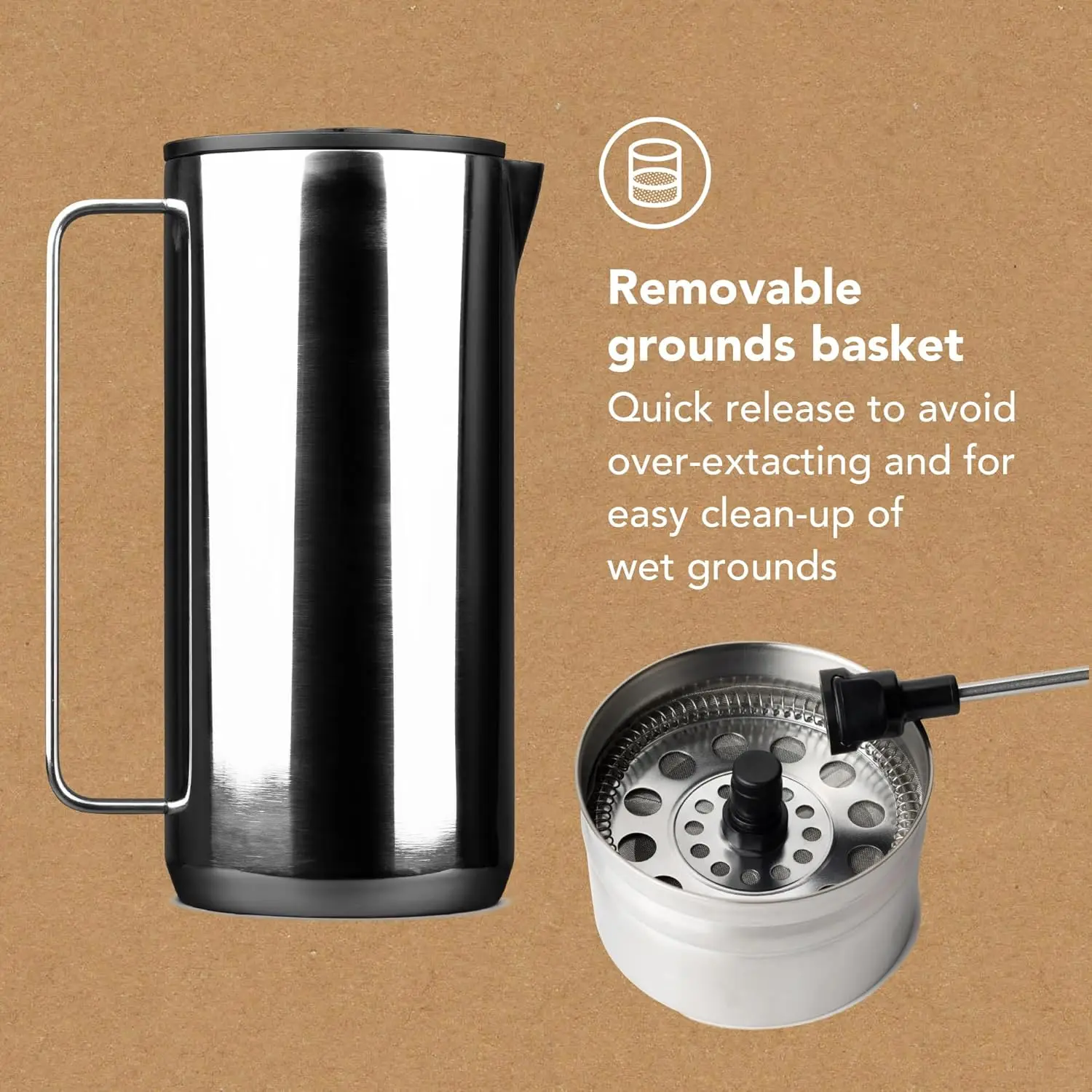 الصحافة الفرنسية القياسية الجديدة - ماكينة صنع القهوة الفرنسية المعزولة المصنوعة من الفولاذ المقاوم للصدأ بوزن 33 أونصة