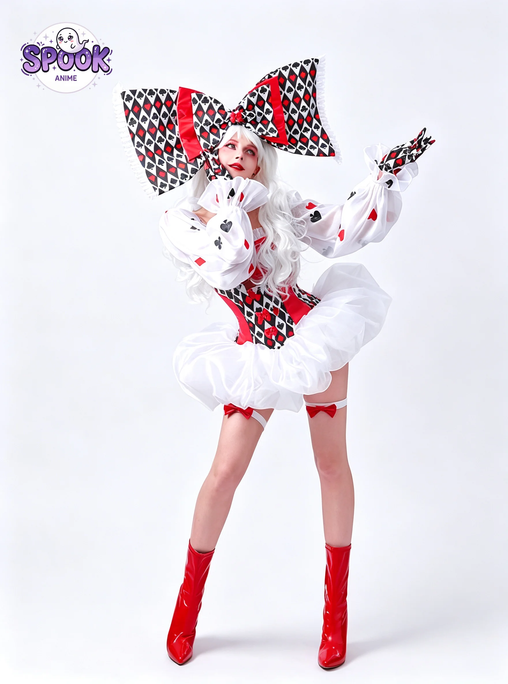 Cute Clown Dress Alice Costume Anime April Fools Day Poker Cards Bow Stage Performance Party Show Event Body Suit for Women