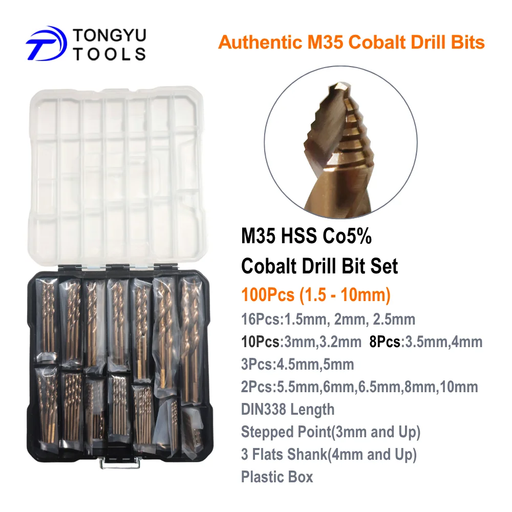 M35 Kobalt Boorbits Set Getrapte Punt Metrisch DIN338 HSS Co5% Spiralboor voor RVS Hard Metaal Zwaar Werk
