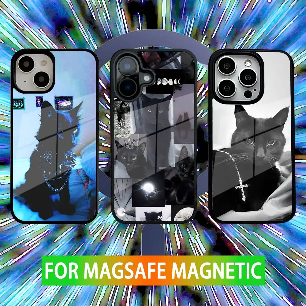

Gothic Black Cat Cross Phone Case For iPhone 16,15,14,13,12,11,Pro,Max,Plus,Mini,SE New Magsafe Magnetic Wireless Charging