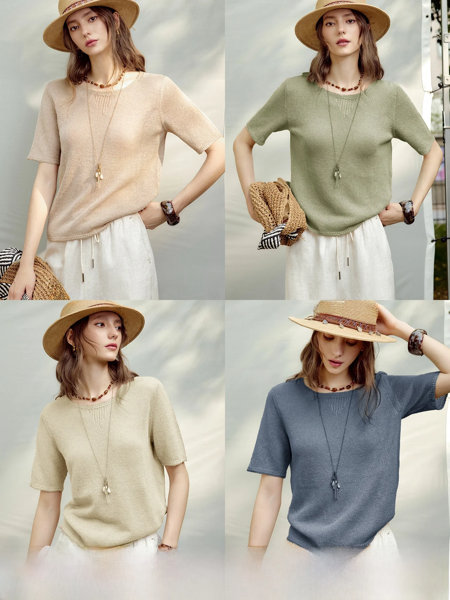 

Lace Hollow out ort Sve round Ne Knitted Sweater Women's Summer New Sle Simple Commute Sle Regular Fit NAGUAGU