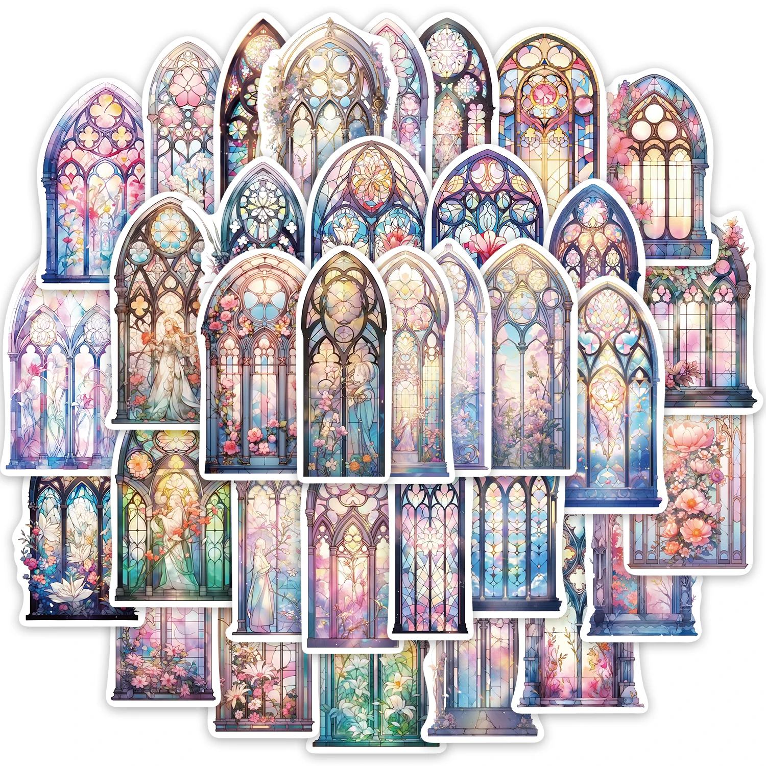 50PCS Church Window Fun Stickers DIY Phone Case Laptop Water Cup Computer Toy Stickers