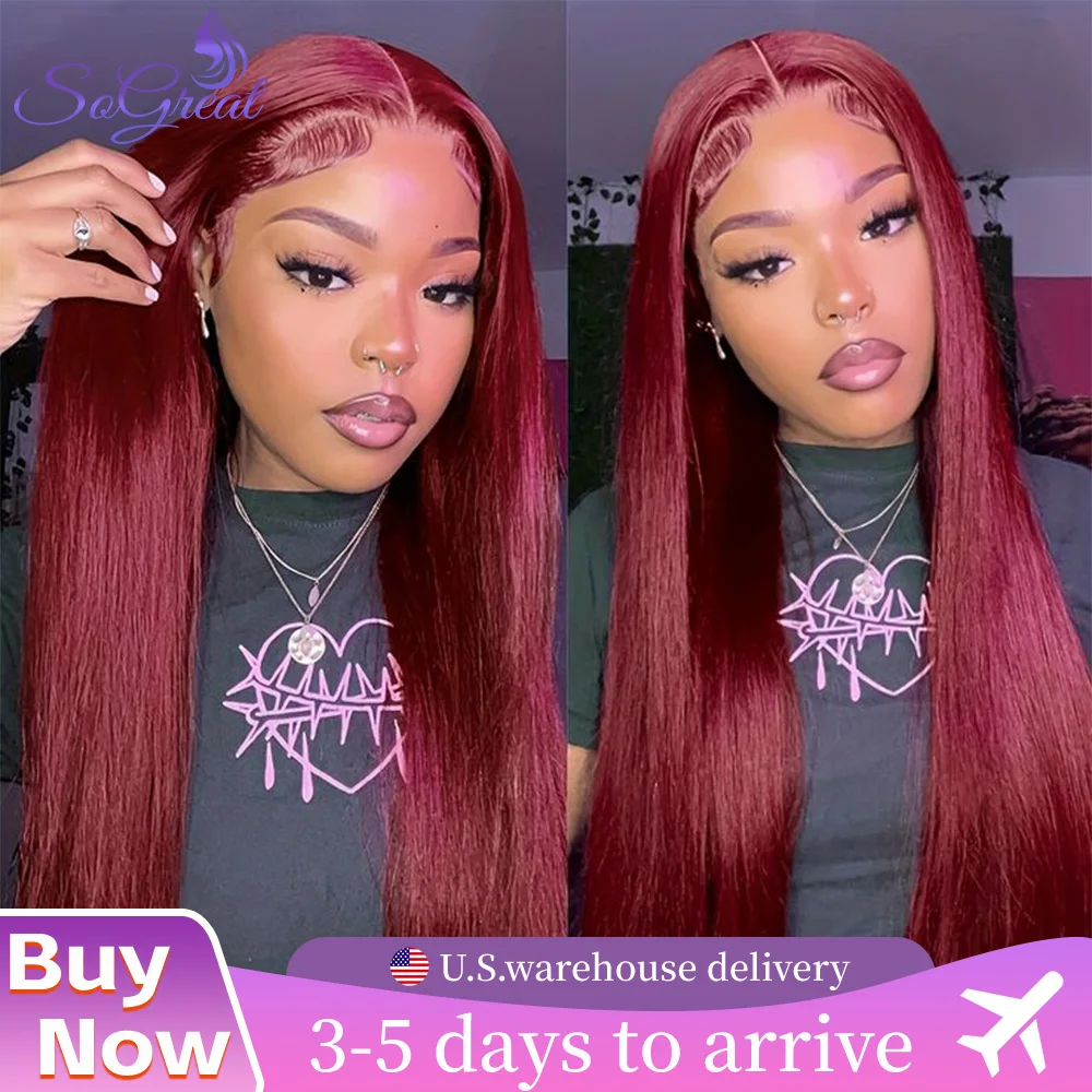 

SoGreat 13x4 99j Бордовый парик из натуральных волос на кружеве, прямые парики из натуральных волос, прямой парик из натуральных волос Hd, 13x6 для женщин