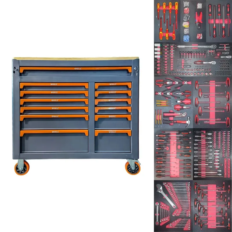 13 Drawers heavy duty garage metal tool roller storage box trolley cabinet chest cart with tools car repair tools