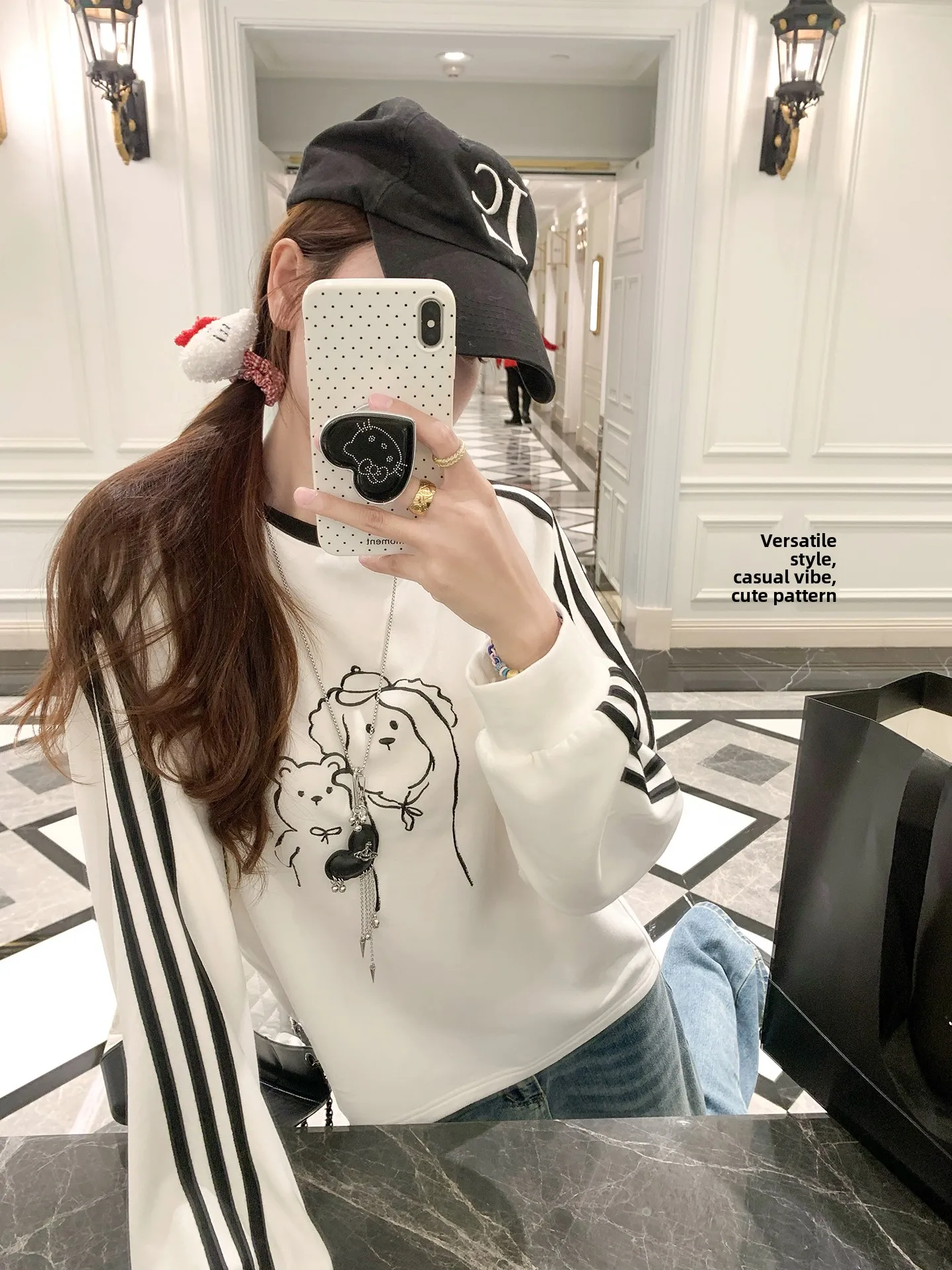 

Корейская футболка с принтом медведя Sle Long Sve, женская футболка ранней осени, базовый слой в полоску, одинарная одежда, женская трикотажная хлопковая одежда...