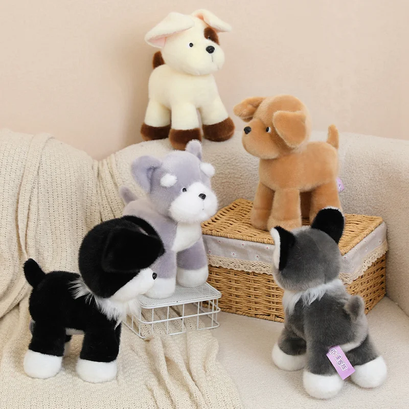 

25cm Cute Boutique Standable Dog Series Plush Toy Husky,Border Collie,Schnauzer Plush Doll Soft Stuffed Animal Boy Girl Gift