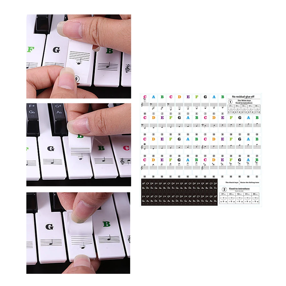 

Electronic Piano Keyboard Stickers Musical Scale Staff Organ Easy Apply Labels Reusable Transparent Safe Durable Clear Beginner