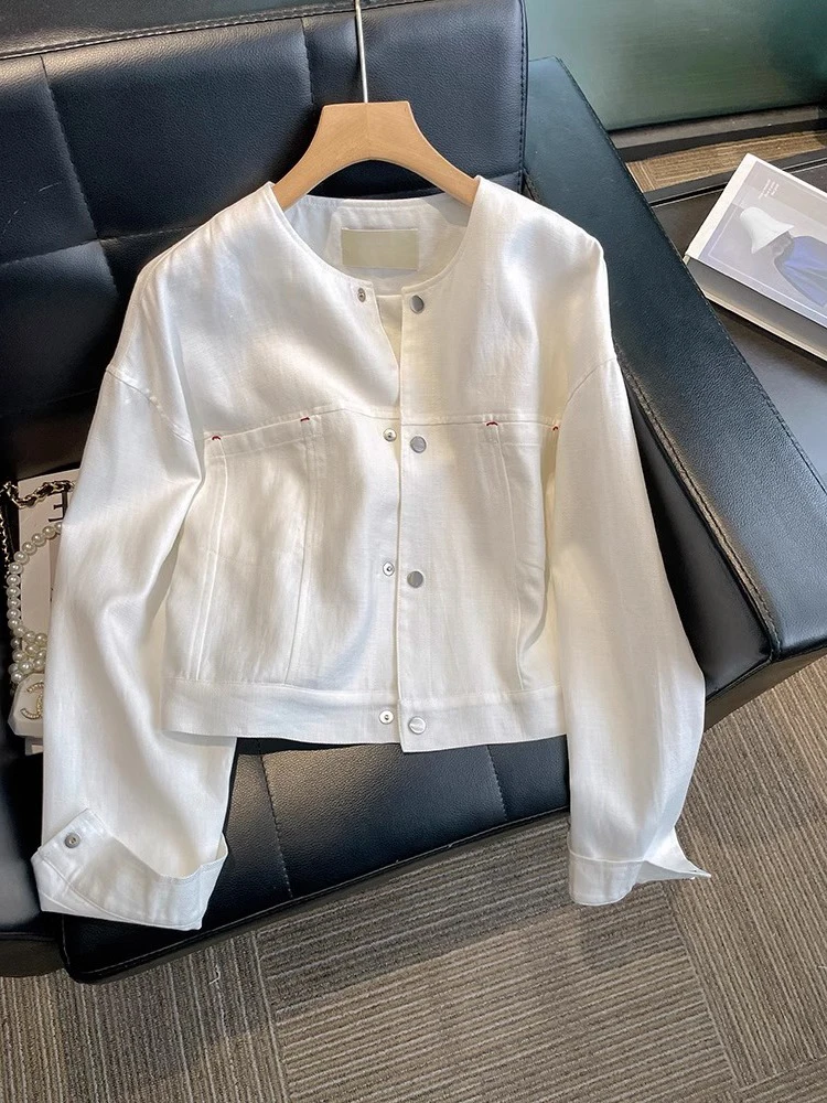 

Облегающая круглая джинсовая куртка Ne Pure Color Casual Faion ort Sle Женская верхняя одежда на весну и осень Чистая и мала...