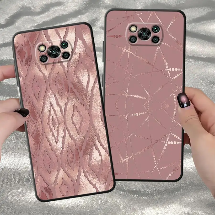 Pink Metallic Flowers Case for Xiaomi Redmi 10 K60 14C 12C 15C A2 K40 A1 A5 9 8 13C A3x Phone Cover