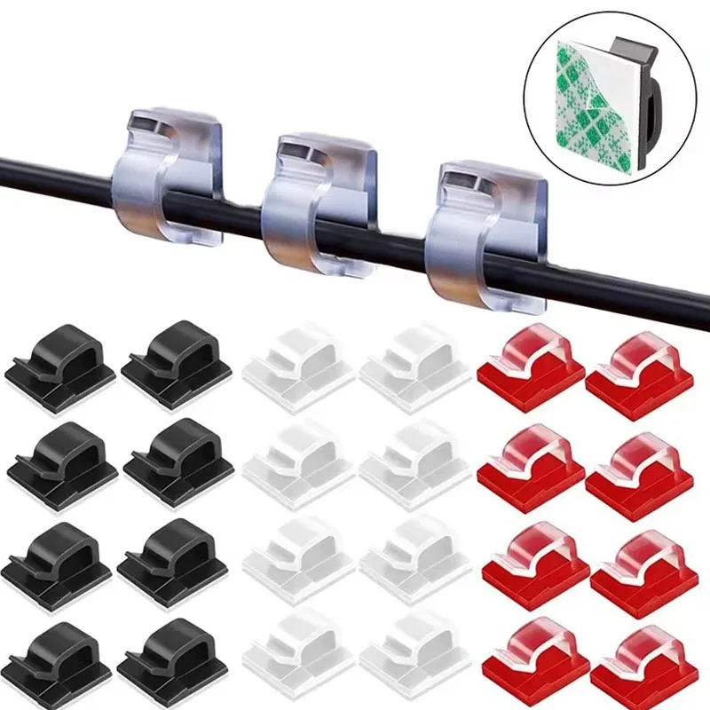 10/20/40/60/80pcs Self Adhesive Cable Management Organizer Clips Wall Desk Tidy Data Wire Cord Fixer Fastener Clips For Office