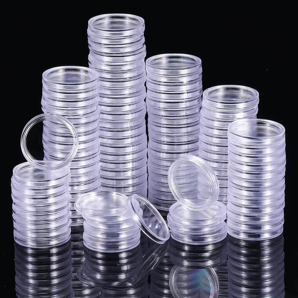 200pcs 25mm Clear Plastic Coin Holder Coin Collecting Box Case For Coins Storage Capsules Protection Boxes Container