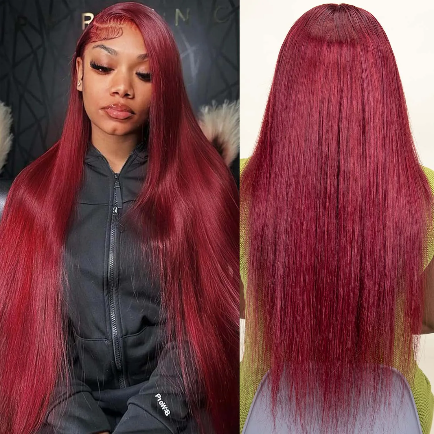 34Inch Burgundy 13x4 HD Lace Frontal Human Hair Wig Straight Red 13x6 Lace Front Human Hair Wigs 99J Colored 100% Human Hair Wig