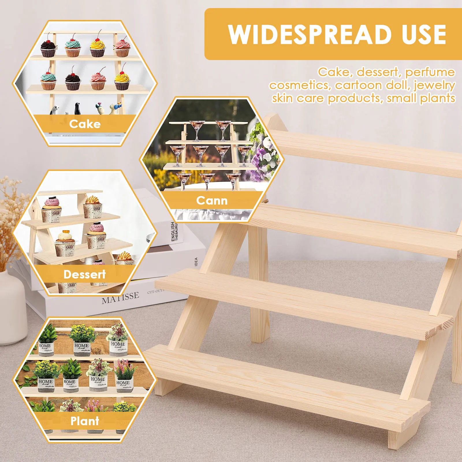 Wooden Display Stand Organizer Wood Riser Display Shelf for Wedding Party Dessert Cupcake Jewelry Collectibles Display Riser