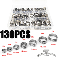 130pcs Hose Clamps 5.8-21mm Single Ear Stepless 304 Stainless Steel Hose Clamps Cinch Clamp Rings for Sealing Kinds