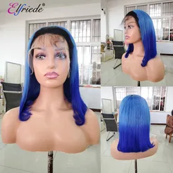 Elfriade-Peluca de cabello humano liso para mujer, postizo de encaje Frontal, corte Bob, color azul claro y azul, 4x4, 13x4, 13x6, HD, 100% Remy, # T1B