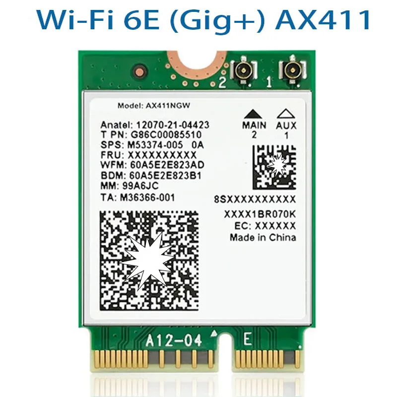 Wi-Fi 6E AX411 AX411NGW  AX1690i WIFI 6E Speed 2.4 Gbps 802.11ax 2.46GHz 56GHz 6GHz  Bluetooth  5.3 BT5.3