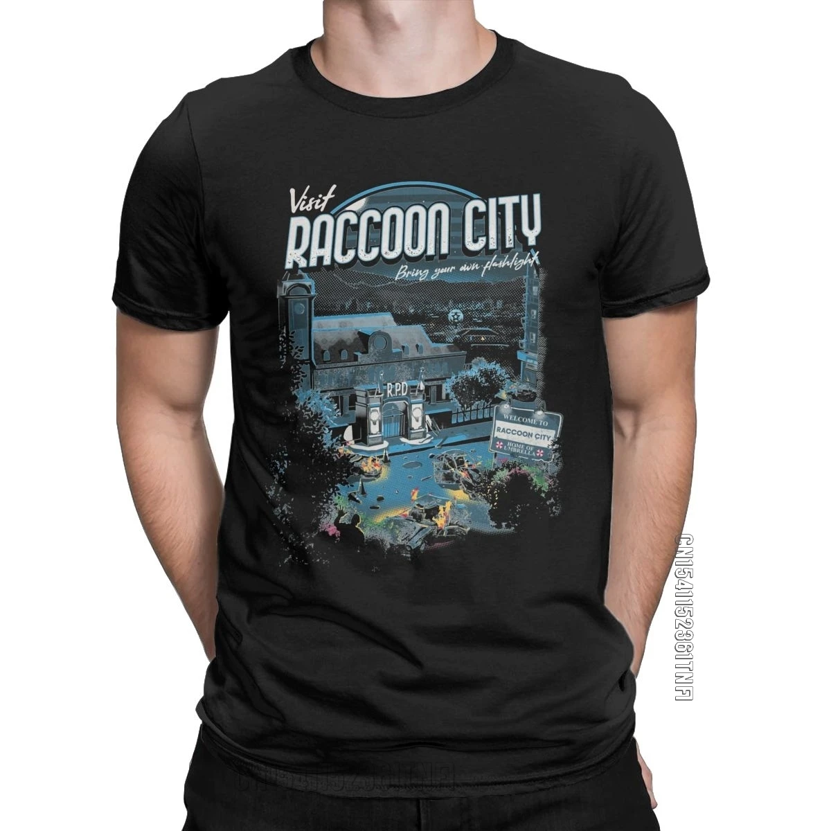 Visit Raccoon City Men T Shirt Vintage Tees Classic Short Sleeve Crew Neck T-Shirts 100% Cotton Printed Tops