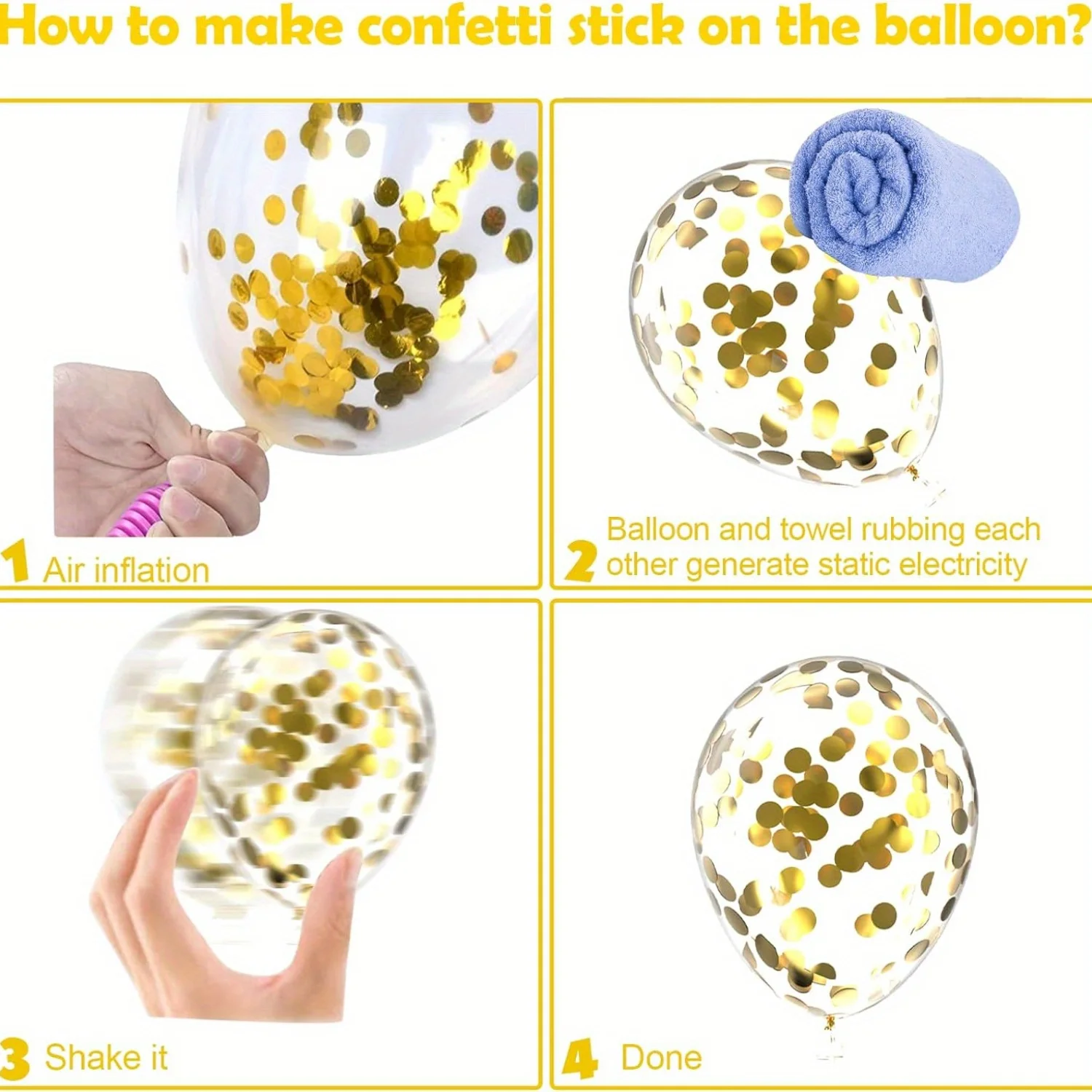 36 Stück gelb-weiße Luftballons mit goldenem Konfetti, 25,4 cm Latex-Ballon-Set für Feiern, festliche Geburtstagsfeier-Dekoration – Detail 6