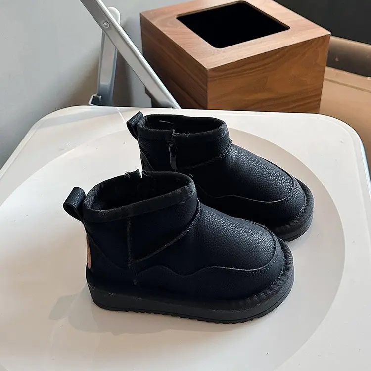 

Children Short Boots with Warm Plush Kids Snow Boots Fashion Soild Color 2025 Winter Boys Girls Casual Boots Non-slip Soft Sole