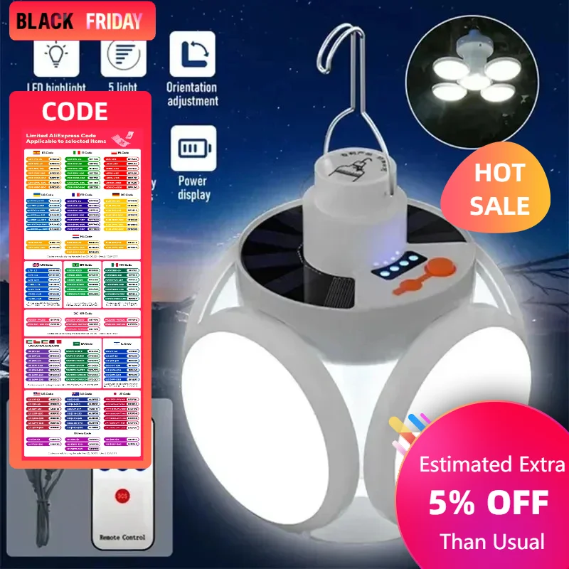 Solar Outdoor Folding Light Portable USB Rechargeable LED Bulb Search Lights Camping Torch Emergency Lamp for Power Outages