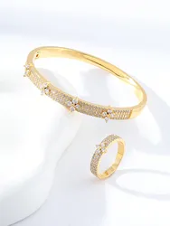 1 set of European and American niche design four-leaf clover four rows full of zirconium exquisite bracelet ring set