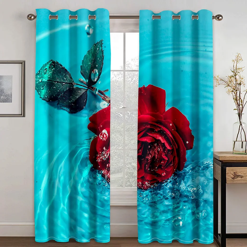 

Cheap Modern Red Rose Flower in Water Print Free Shipping 2 Pieces Thin Window Curtain for Living Room Bedroom Kitchen Decor