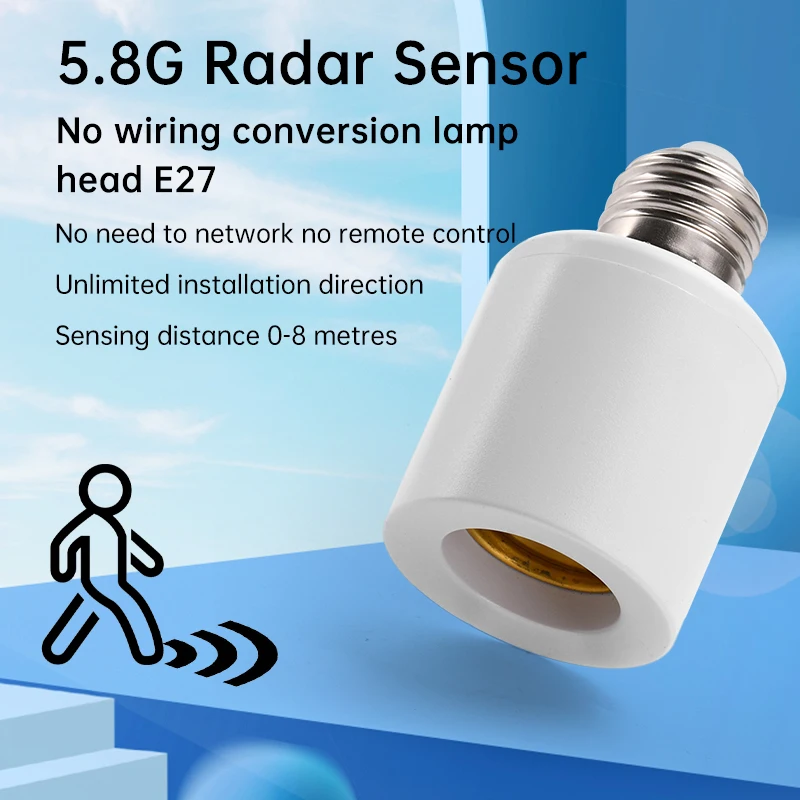 E27 Lamp Holder AC110-240V 5.8G Radar Sensing/Remote Control Lamp Socket Intelligent Lamp Base 8m Control