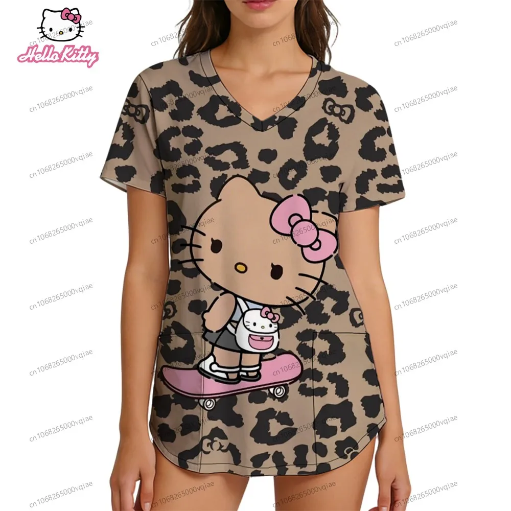 

T-shirts Women's T-shirt 2026 Hello Kitty Y2k Clothes Cute Tops Harajuku Fashion Summer New S-2XL Kawaii Tees Pocket Top Woman