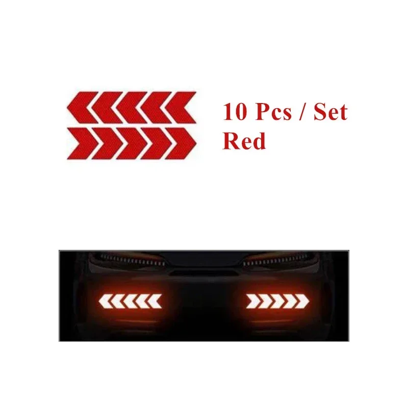 10Pcs Reflective Arrow Sign Tape Warning Safety Sticker For Car Bumper Trunk Reflector Hazard