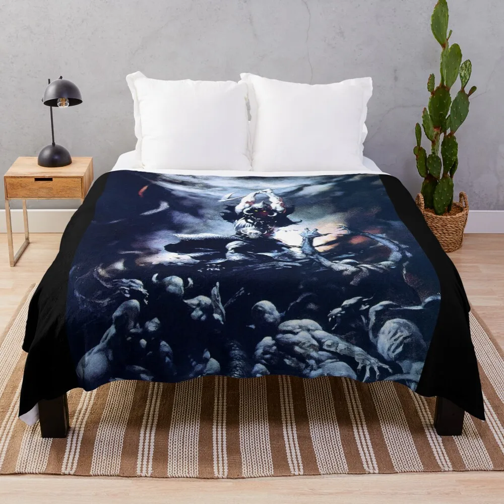 

Frank Frazetta - Death Dealer Throw Blanket Flannel warm winter Designers halloween Blankets