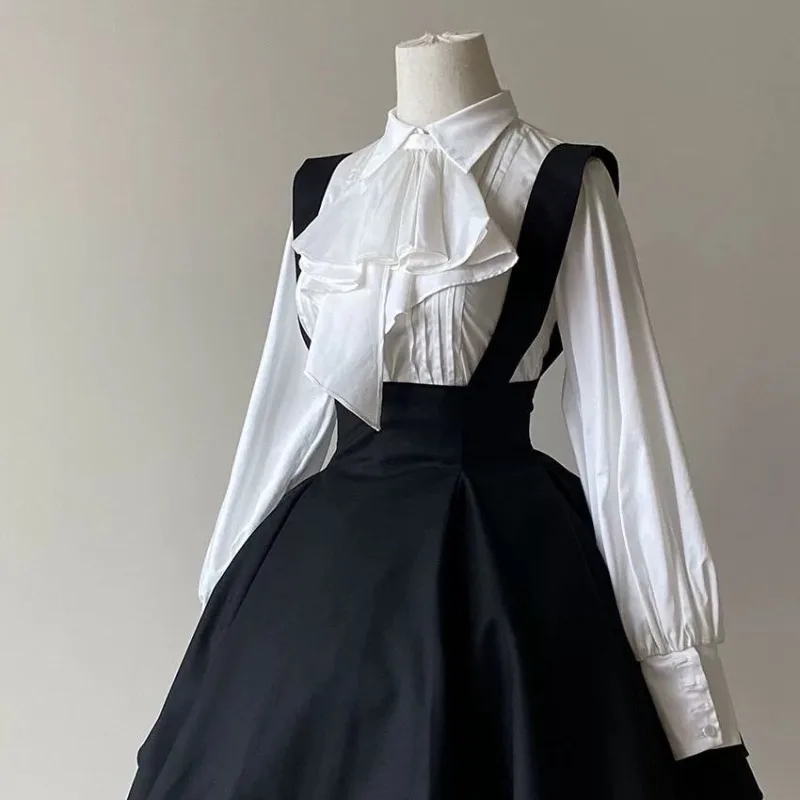 

Elegant Vintage Gothic Lolita Jk Blouses 2025 New Slim Fit Bottoming Blusas Mujer Summer Lantern Long Sleeved Shirt Women