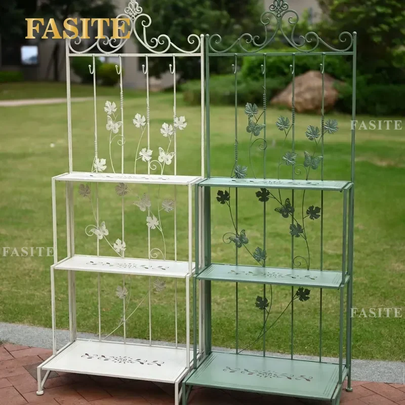 For Modern Simple Wrought Iron Butterfly Three Layer Workbench Outdoor Garden Courtyard Balcony Multi Layer Plant Potted