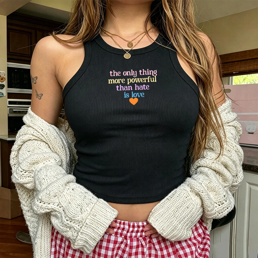 The Only Thing More Powerful Than Hate Is Love Colorful Letter Heart Graphic Sleeveless Camisole Y2K Coquette Women Vest