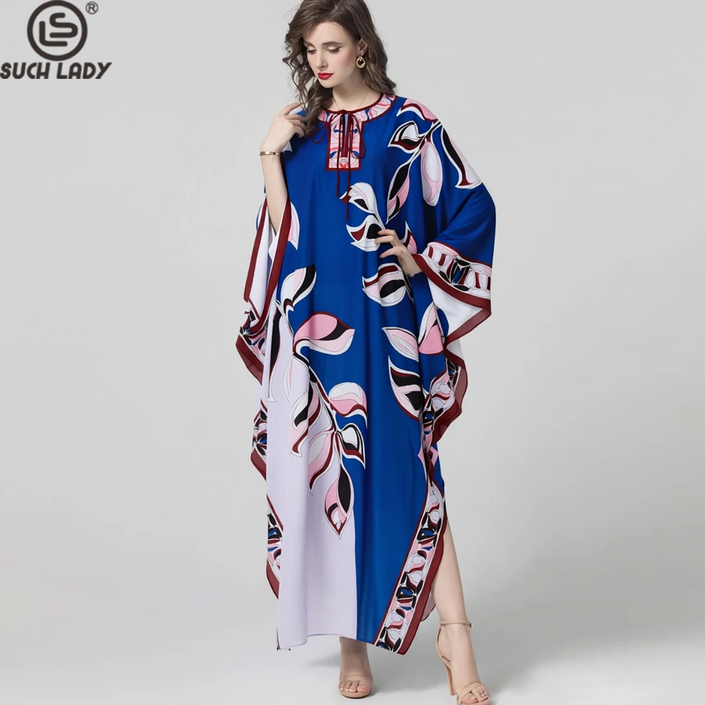 

Women's Robes Lace Up Collar Pinted Loose Design Fashion Long Maxi Vestidos Outerwear