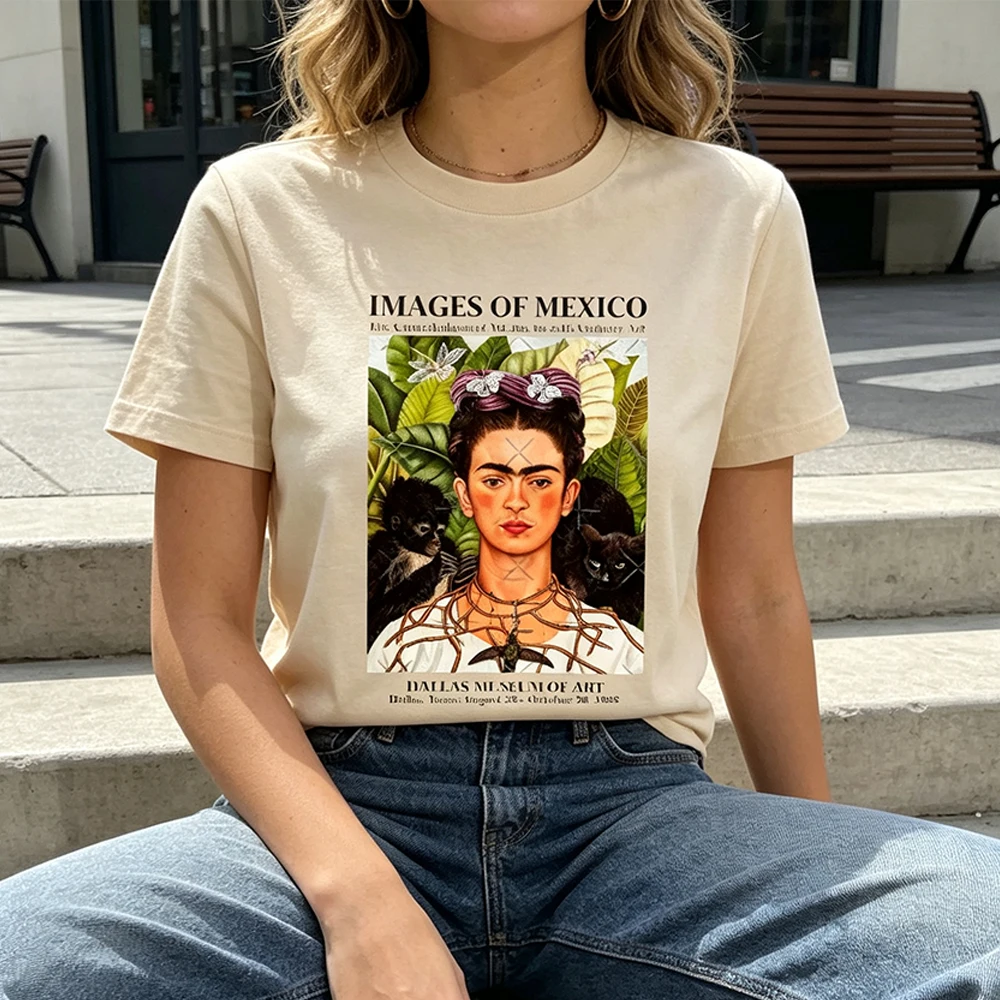 Frida Kahlo Portrait Women T-Shirt Casual Fashion Cotton Short Sleeve Summer Top for Art Lovers Gift Idea Graphic Print Tees