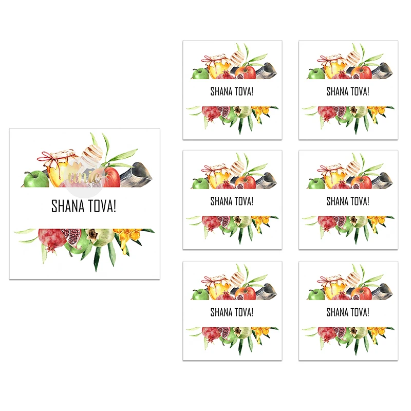 Shana Tova Rosh Hashanah Square Sticker Labels Jewish Happy New Year Celebration Sticker Flower Party Decor Self-adhesive Labels