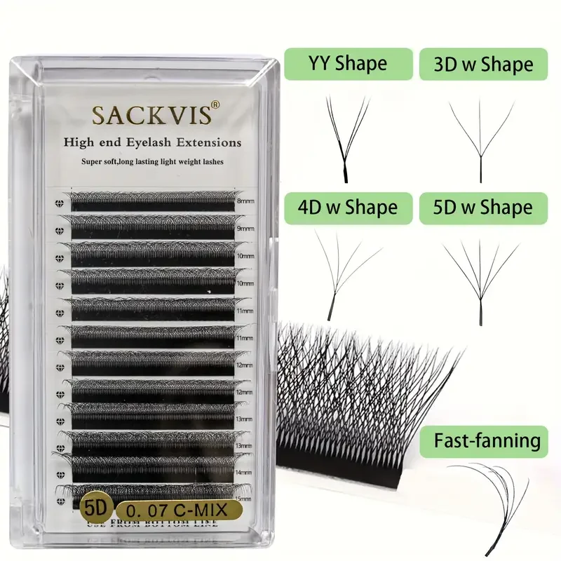 Sackvis W Shaped Bloom 1D 2D 3D 4D 5D Automatische Blüte Vorgefertigte Fächer Wimpernverlängerungen Natürliche yy Einzelwimpern schnell