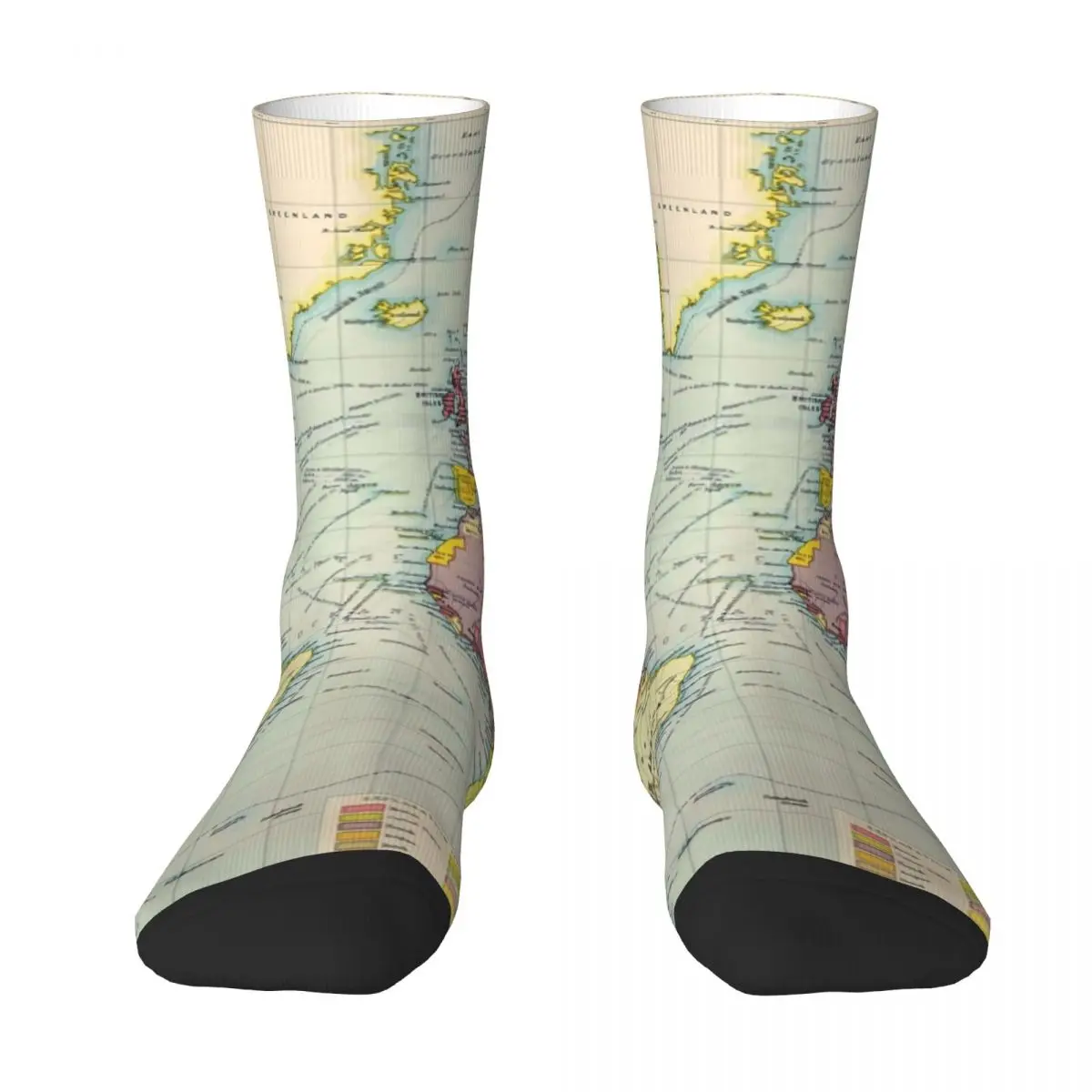 Vintage Historical World Map Socks Rainbow Map Kawaii Stockings Unisex Warm Soft Running Socks Autumn Graphic Anti-Slip Socks