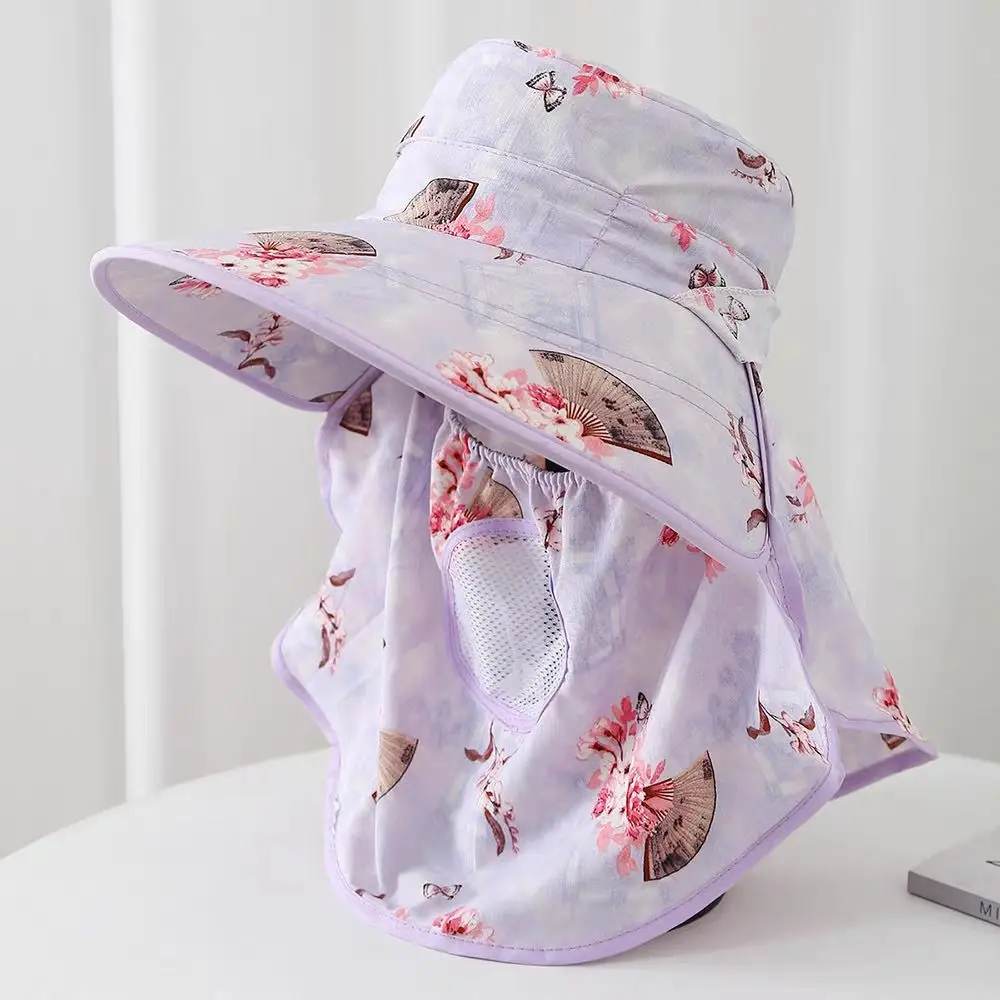 Wide Brim Face Mask Sun Hat UV Protection Lightweight Tea Picking Work Hat Full Wrap Breathable Fisherman's Hat Summer Outdoor