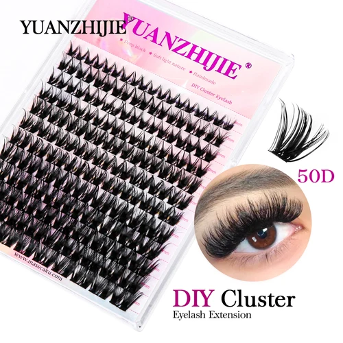 Imagen 1 del producto YUANZHIJIE 144 unids/caja 100% extensión de pestañas DIY hecha a mano 8-16mm longitud mixta pestañas segmentadas paquete de pestañas