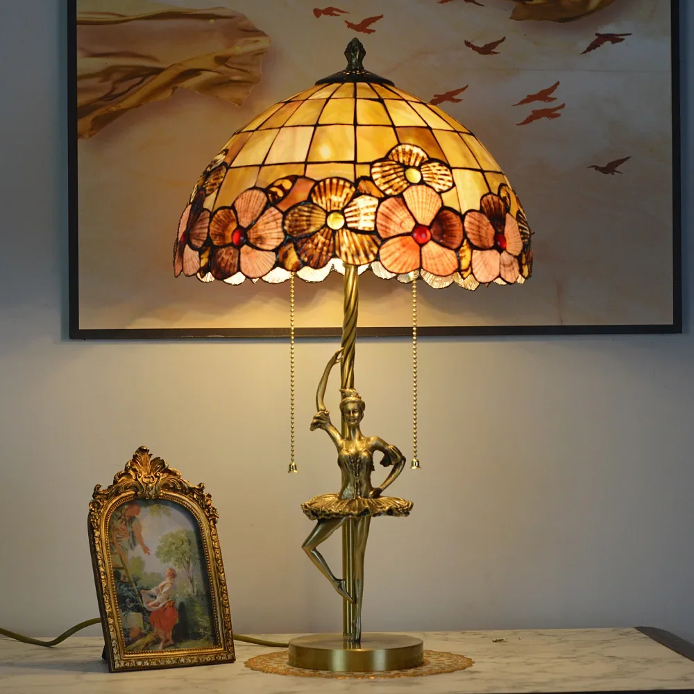 

All-copper shell desk lamp, American retro bedroom bedside lamp, European luxury living room